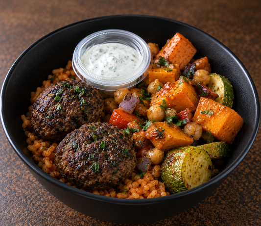 Bol Kefta avec boulgour et légumes rôtisv